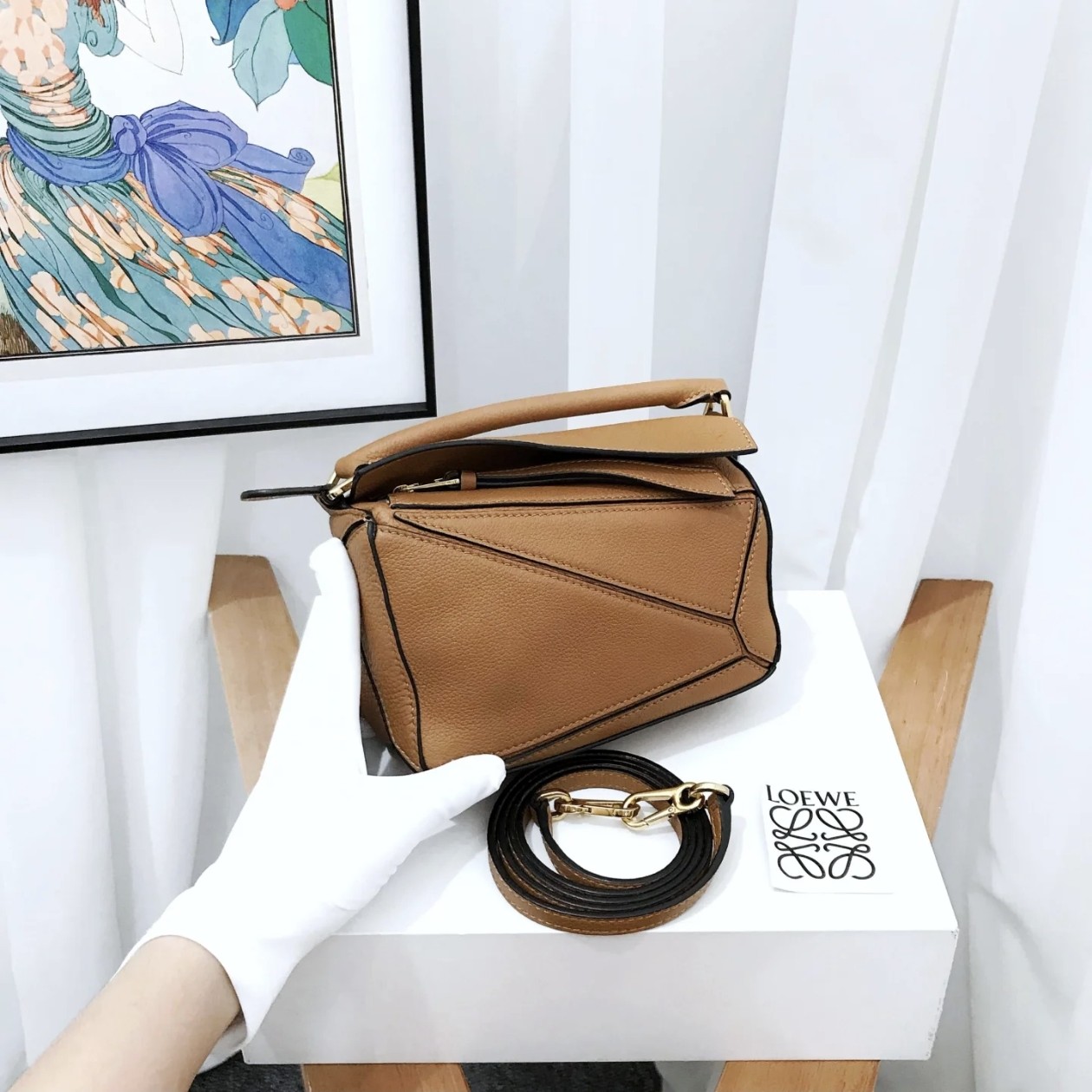99新 LOEWE/罗意威 罗意威迷你puzzle 焦糖色斜挎包 25090086-04