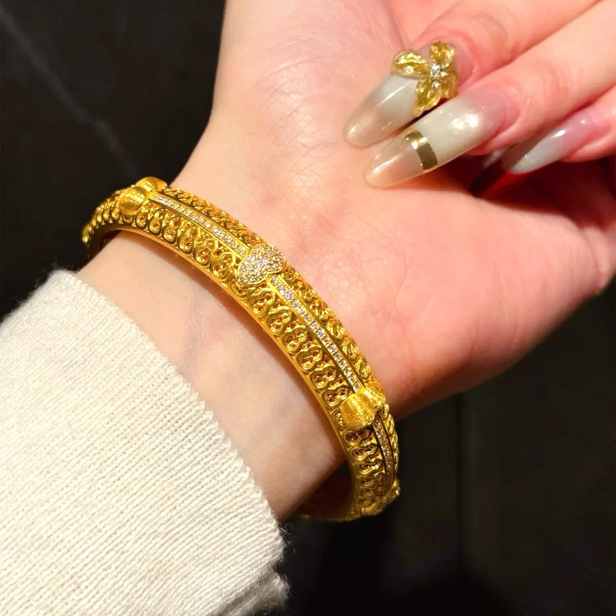 足银手镯 花丝福禄手镯