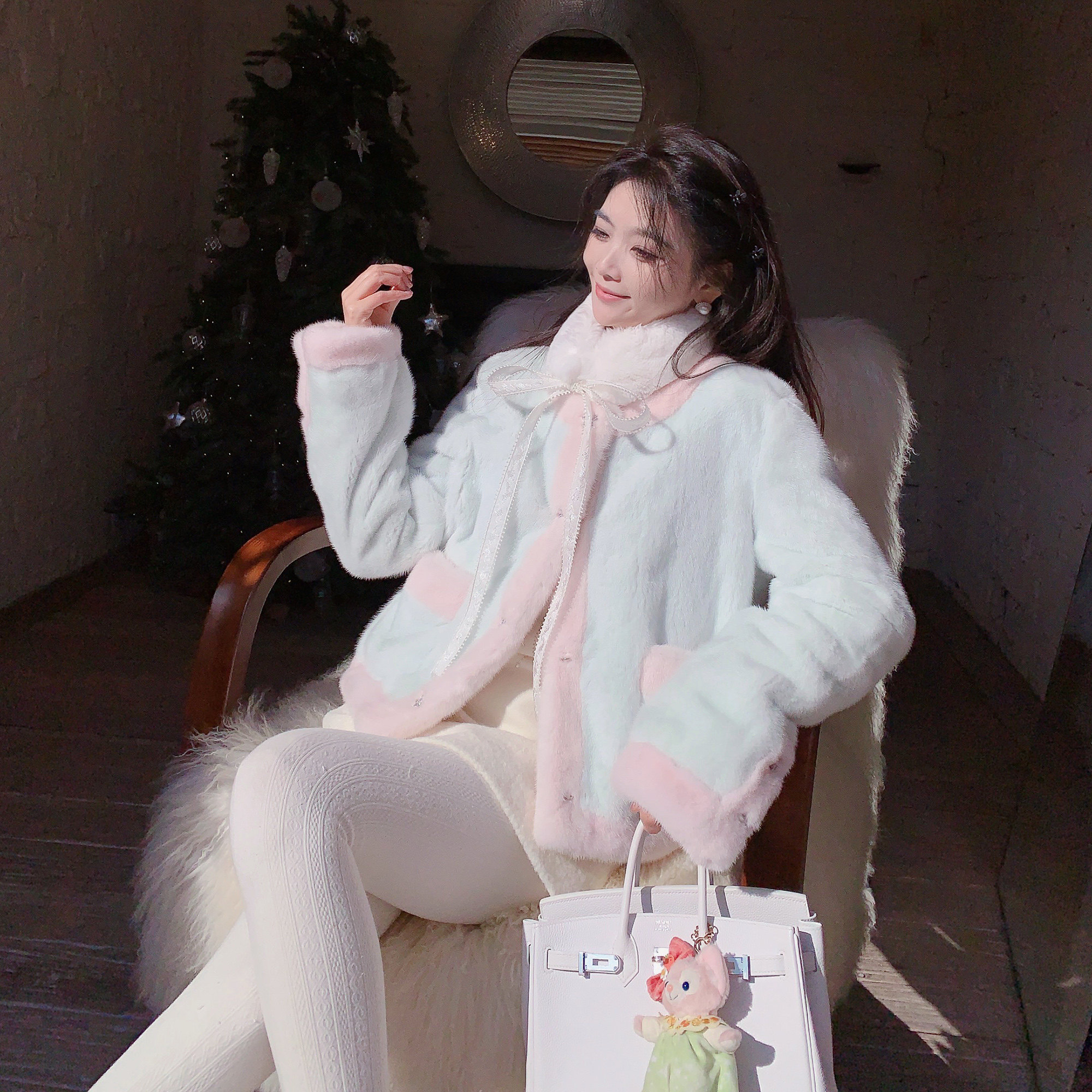 MissLuxury【温柔极光】天鹅绒水貂皮草外套女小母貂显瘦冬季貂皮