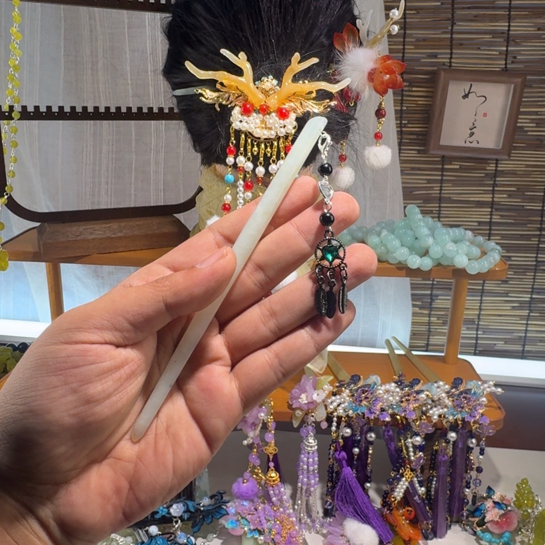 蛇纹石玉合金发饰