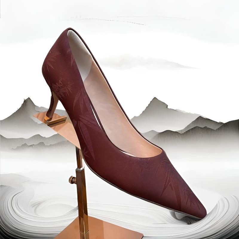 唐宋古匠【朱影栖竹】H320新中式锦缎舒适百搭国风女鞋