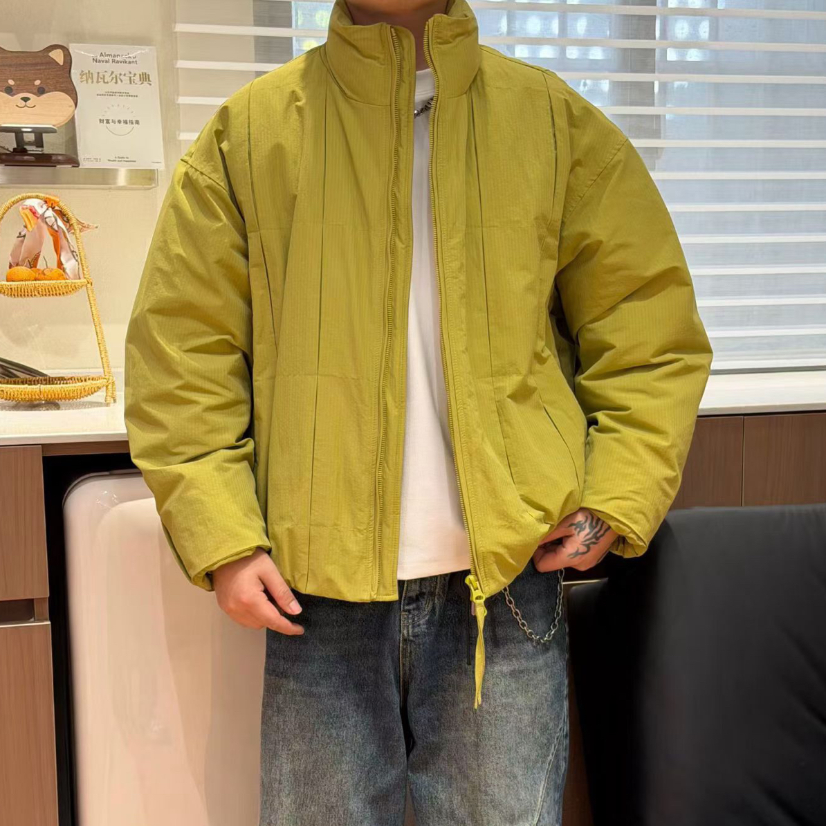 冬季新款立领简约立体裁剪设计感宽松工装羽绒外套男