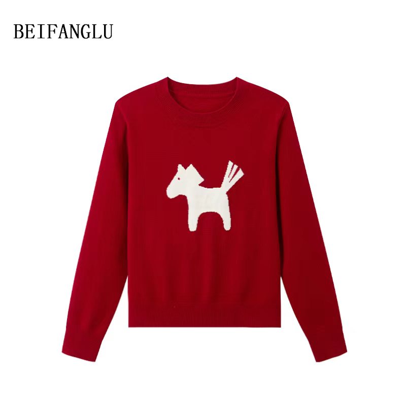 北方鹿 100%绵羊毛秋冬新品小马提花套头针织衫251438