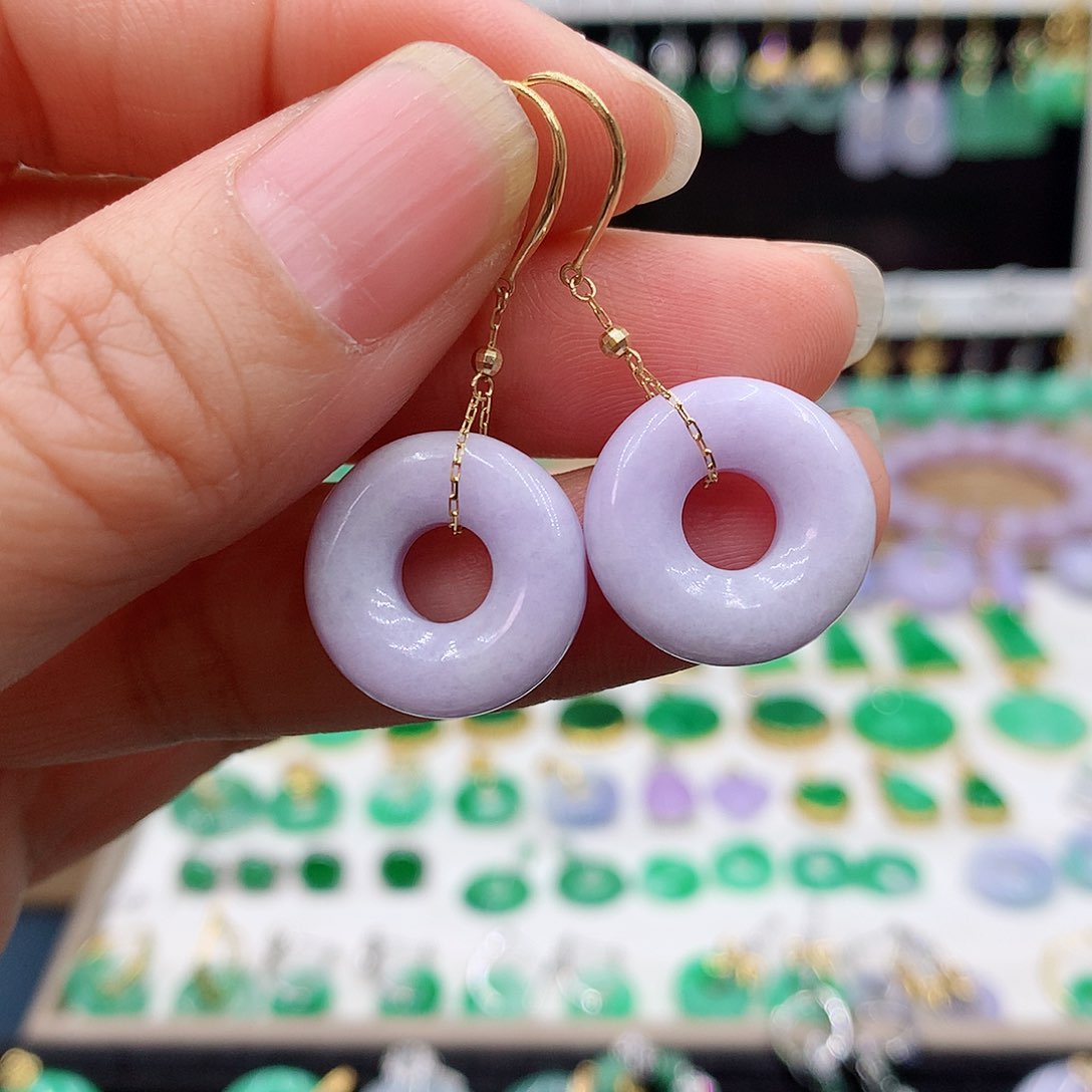 翡翠耳饰18K金镶嵌的