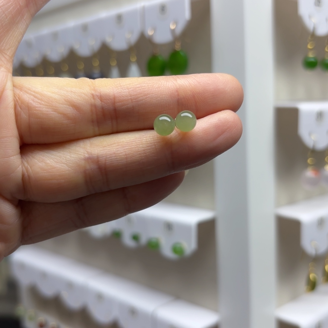 银S925镶嵌和田玉耳饰6m m