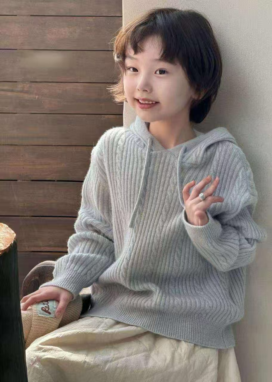 25秋冬季蓝色羊毛混纺毛衣+白色长裙套装9010韩版儿童时尚潮流