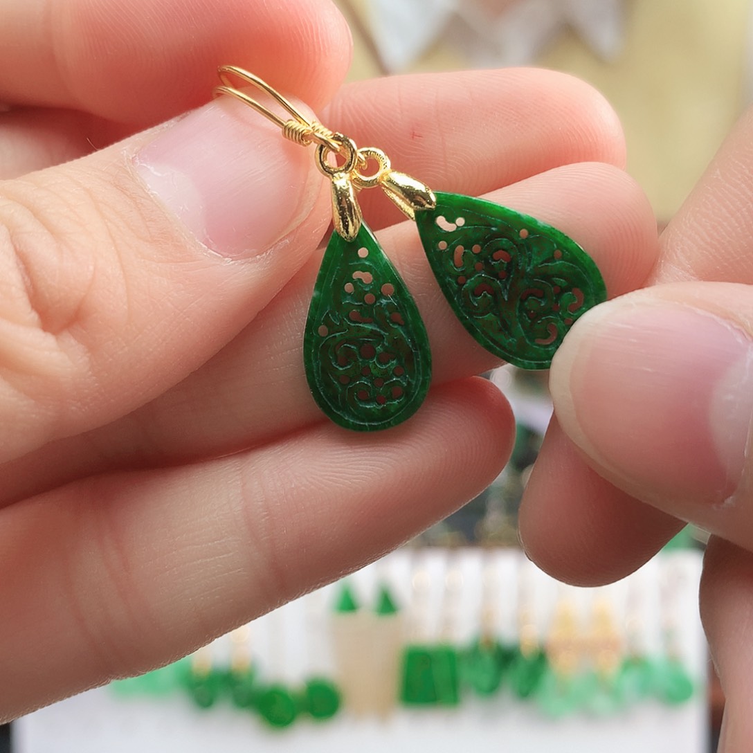 翡翠耳饰银S925镶嵌耳饰