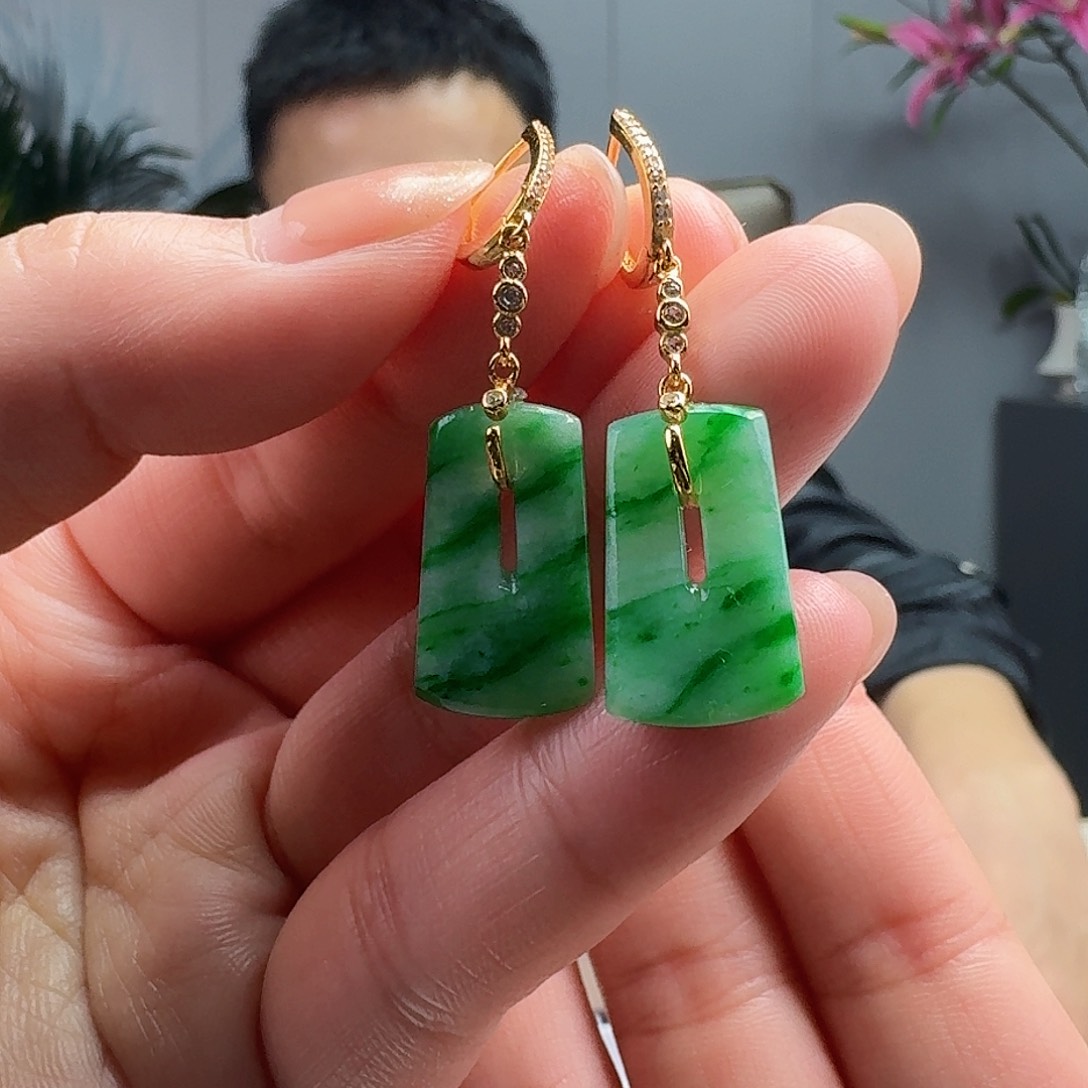 翡翠耳饰银S925镶嵌天然