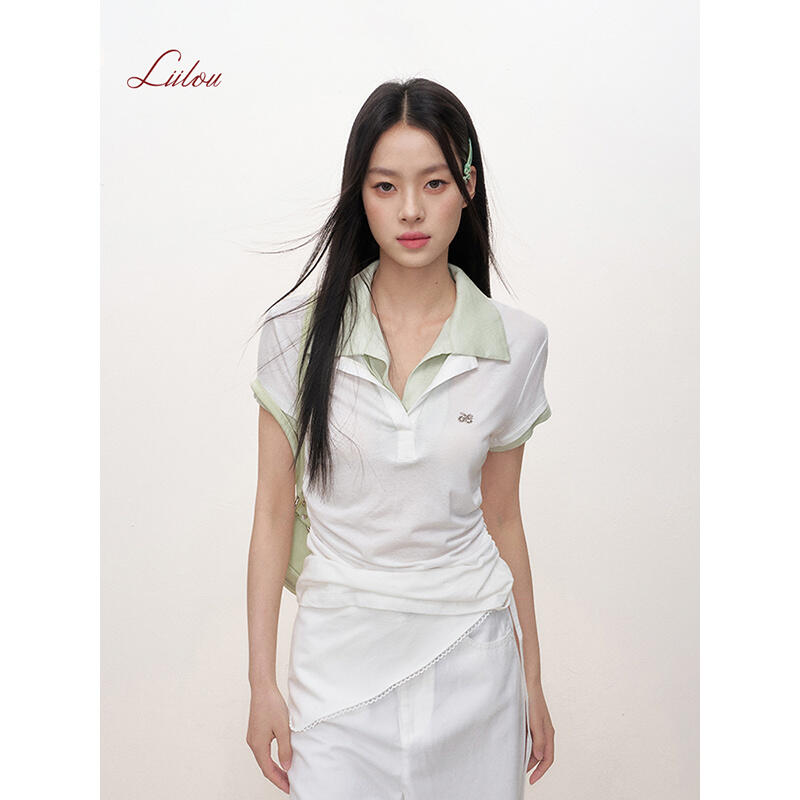 Liilou 25ss clean fit 轻薄polo领假两件撞色短袖T恤