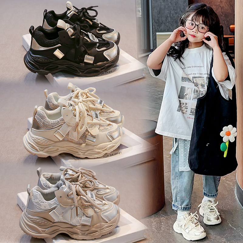 春季新款儿童运动鞋百搭女童老爹鞋3-12岁中大童鞋子软底男童跑鞋