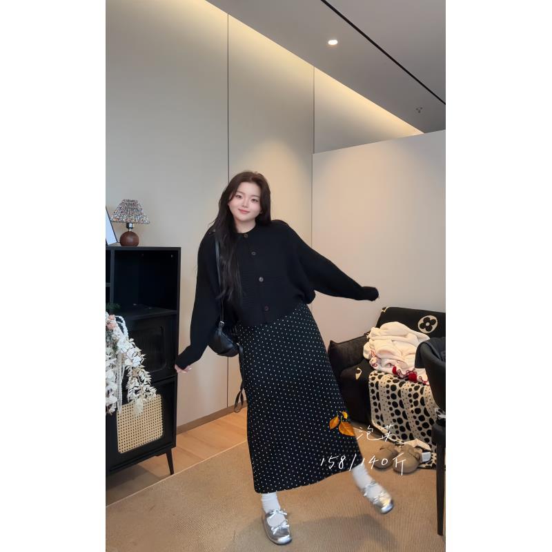 【小个子定制款】2025新款加厚女秋冬收腰波点（单半身裙 ）0970
