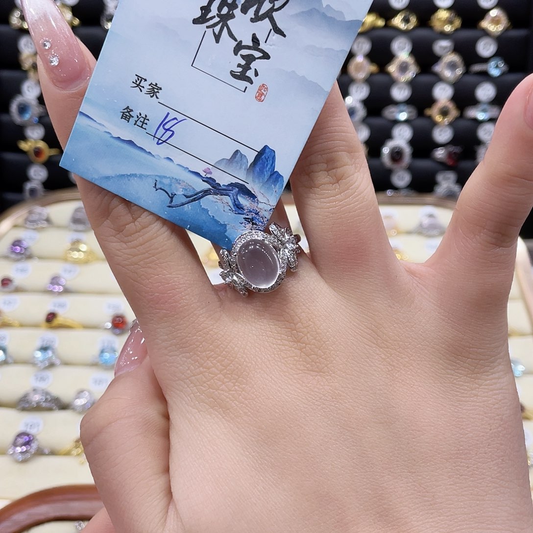 芙蓉石戒指银S925镶嵌W*戒指18