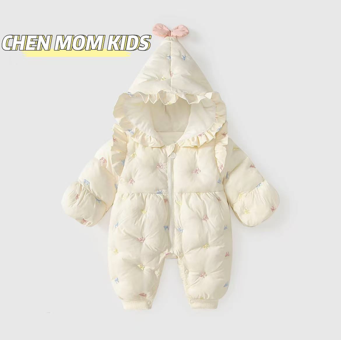 高级感婴儿衣服冬装新生儿连体衣夹棉加绒女宝宝公主外出棉服冬