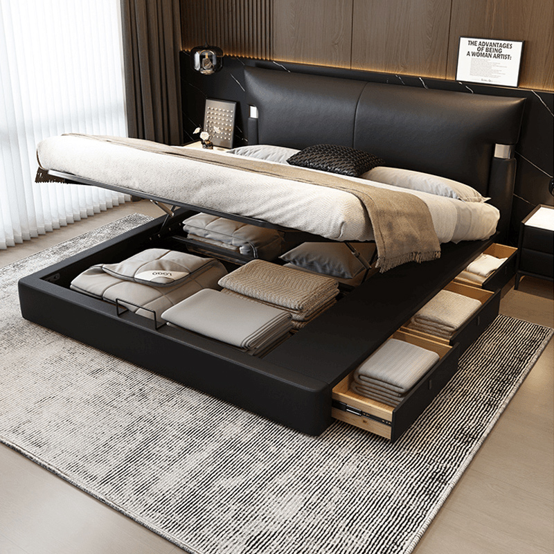 香奈尔升级款齐边储物床意式极简真皮大床高档网红床现代简约大床