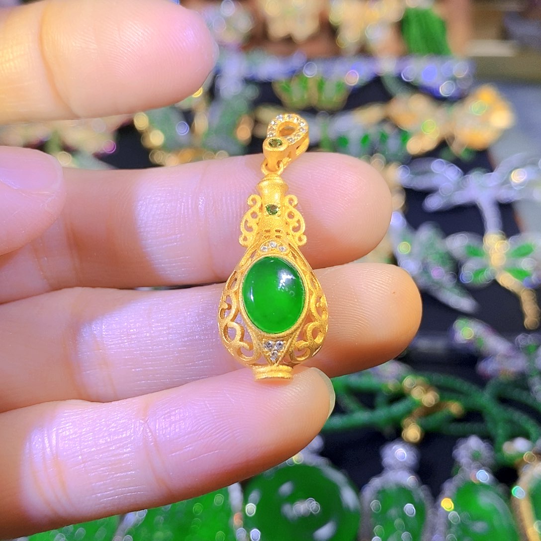 吊坠(不含链)银S925镶嵌翡翠