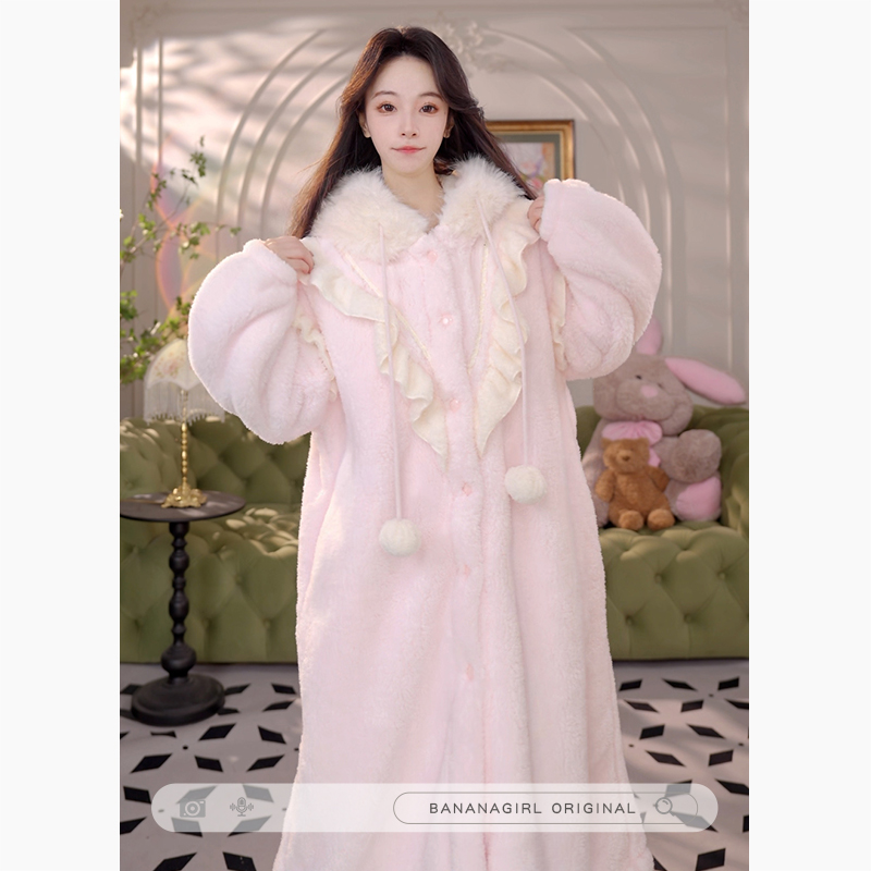 Bananagirl睡衣女秋冬季中长款睡袍循环蓄温速暖加厚家居服可外穿
