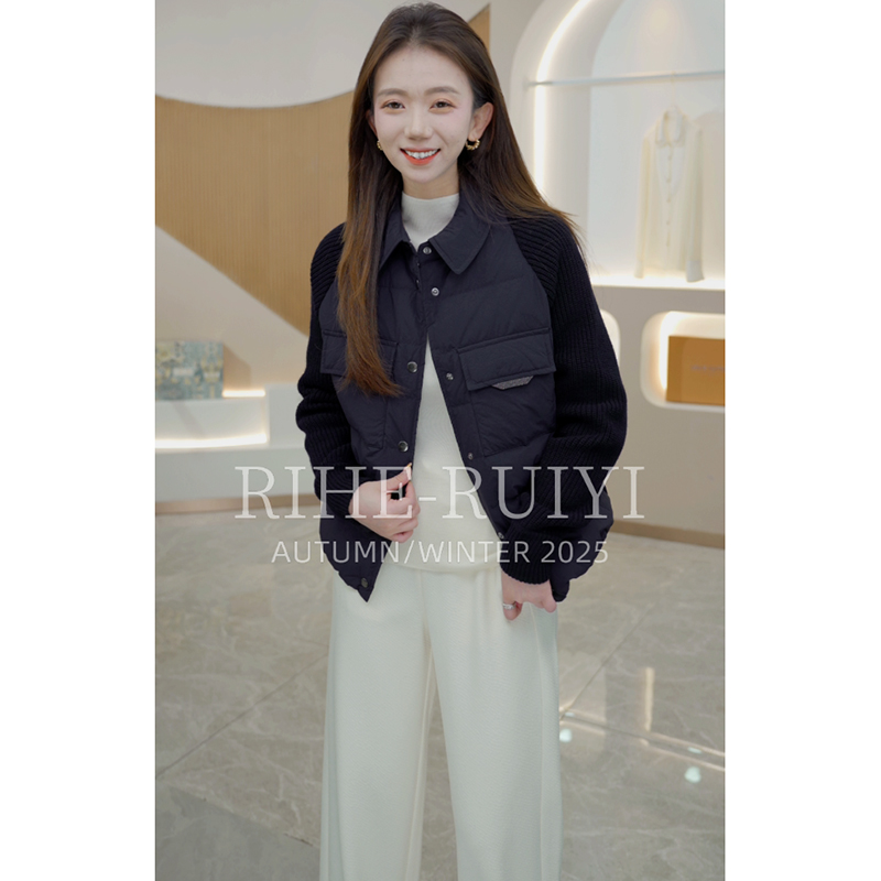 R H 【慕斯】复古高端质感羊毛拼白鹅绒小POLO领羽绒服2500339