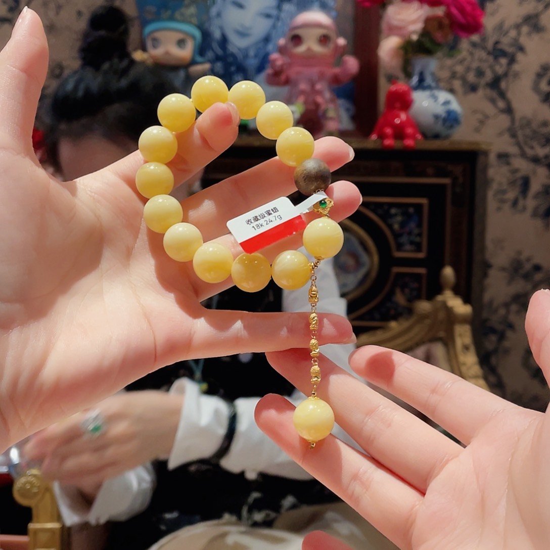 蜜蜡手串18K金镶嵌手串