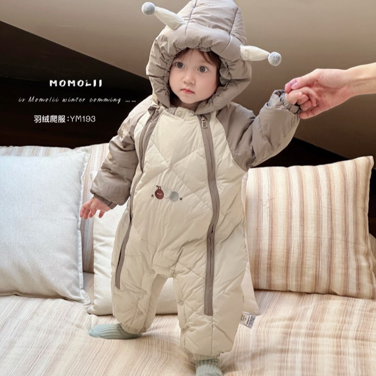 冬季婴儿羽绒连体衣超萌可爱白鸭绒卡通小蚂蚁双拉链羽绒服193