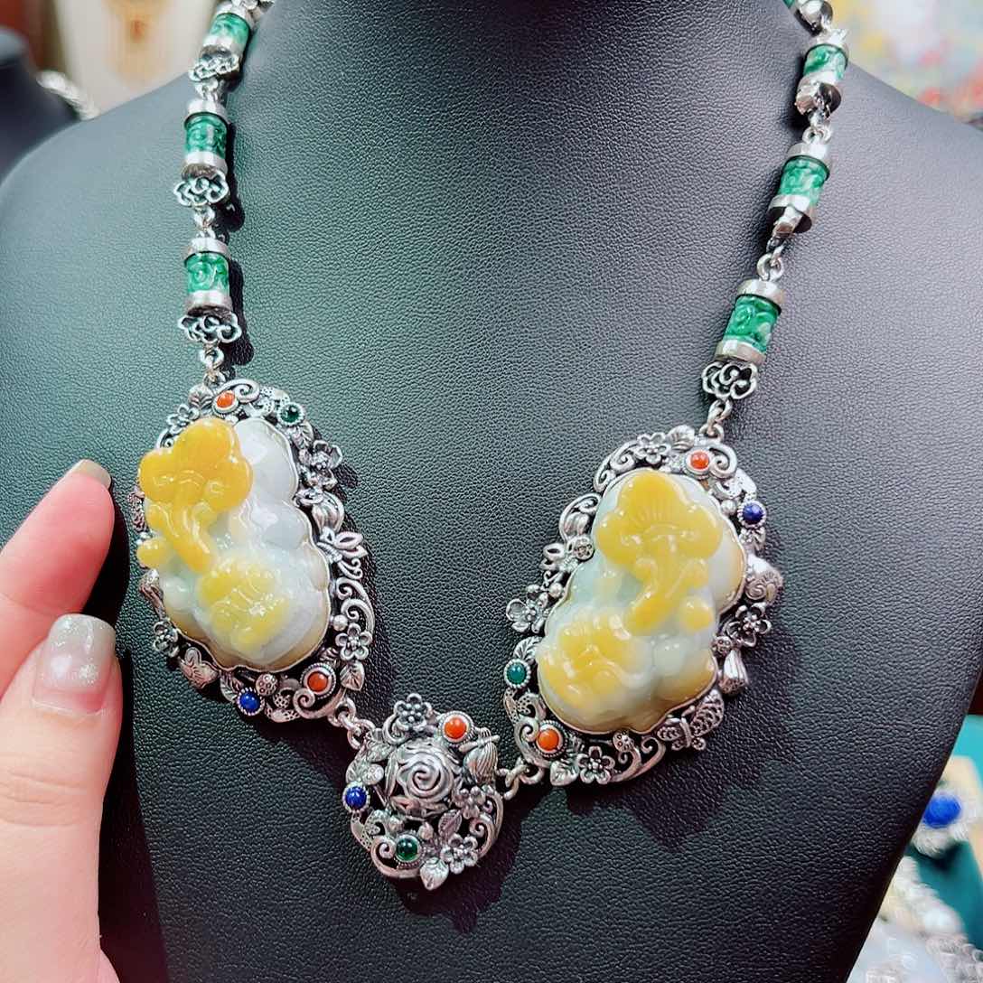 颈饰翡翠银S925镶嵌国风