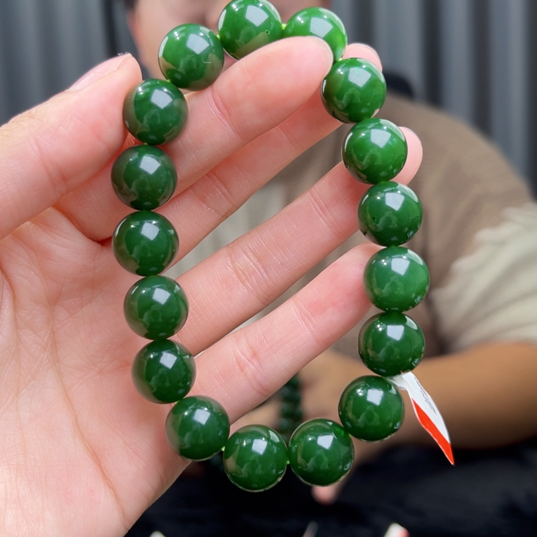和田玉未镶嵌手串天然和田玉俄碧菠菜绿12
