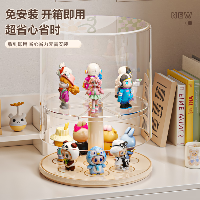 盲盒手办娃娃收纳盒旋转公仔玩偶透明防尘展示架收纳架置物架