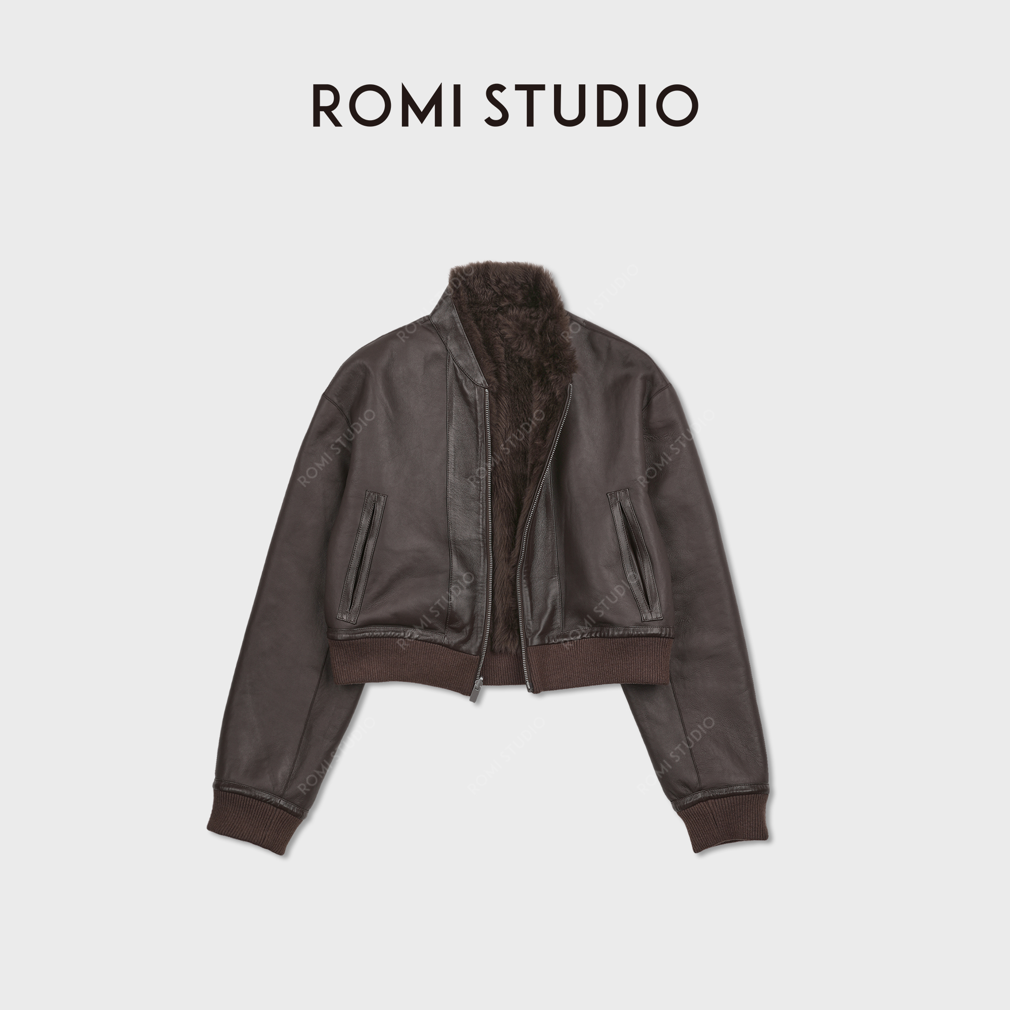 ROMI STUDIO“殿堂级”西班牙进口胎羊拉贡直毛皮草外套 RWCWW87385