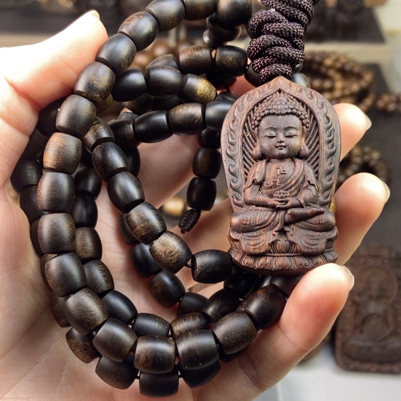 【闪购商品】手串沉香大****)富森红土留疤玉化+越南紫棋沉香木牌