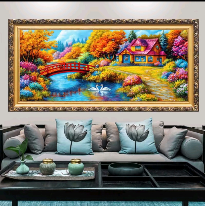 2.1大纯手工绣好的十字绣成品764梦幻家园客厅装饰挂画