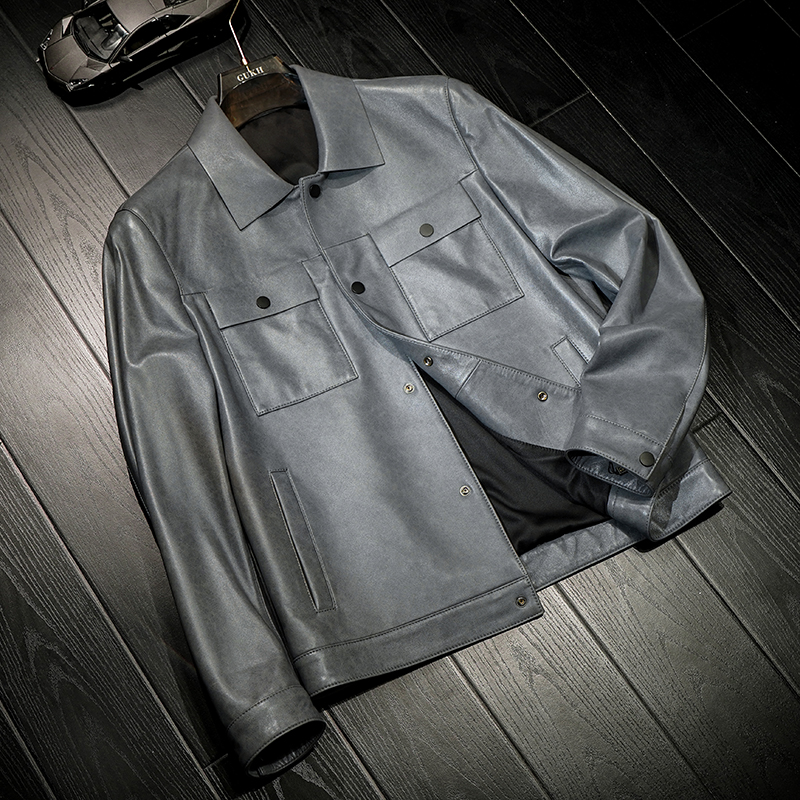 海宁春秋季新款男翻领韩版真皮皮衣皮夹克外套CMJ891小洁男款男士
