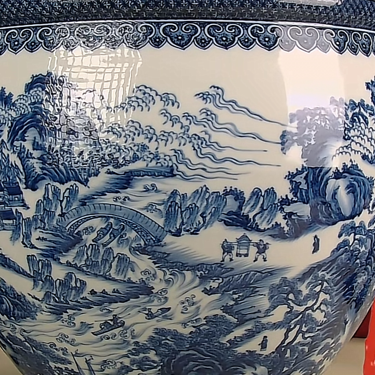 收藏/古玩清青花山水人物故事图缸