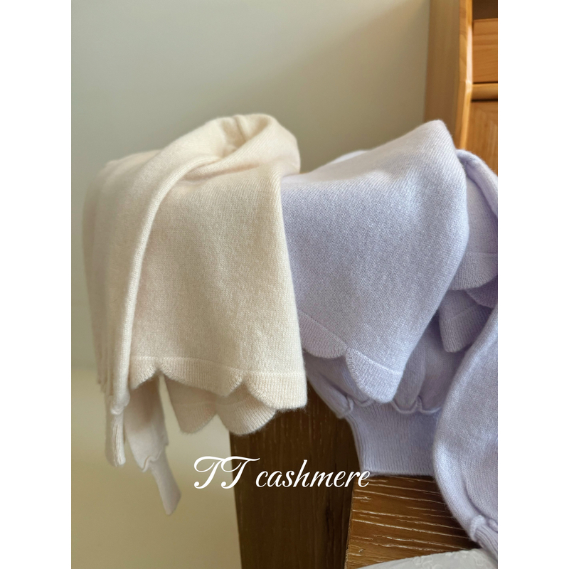 TTcashmere亲子毛衣秋冬新款女童宝宝花边袖羊绒衫荷叶边圆领