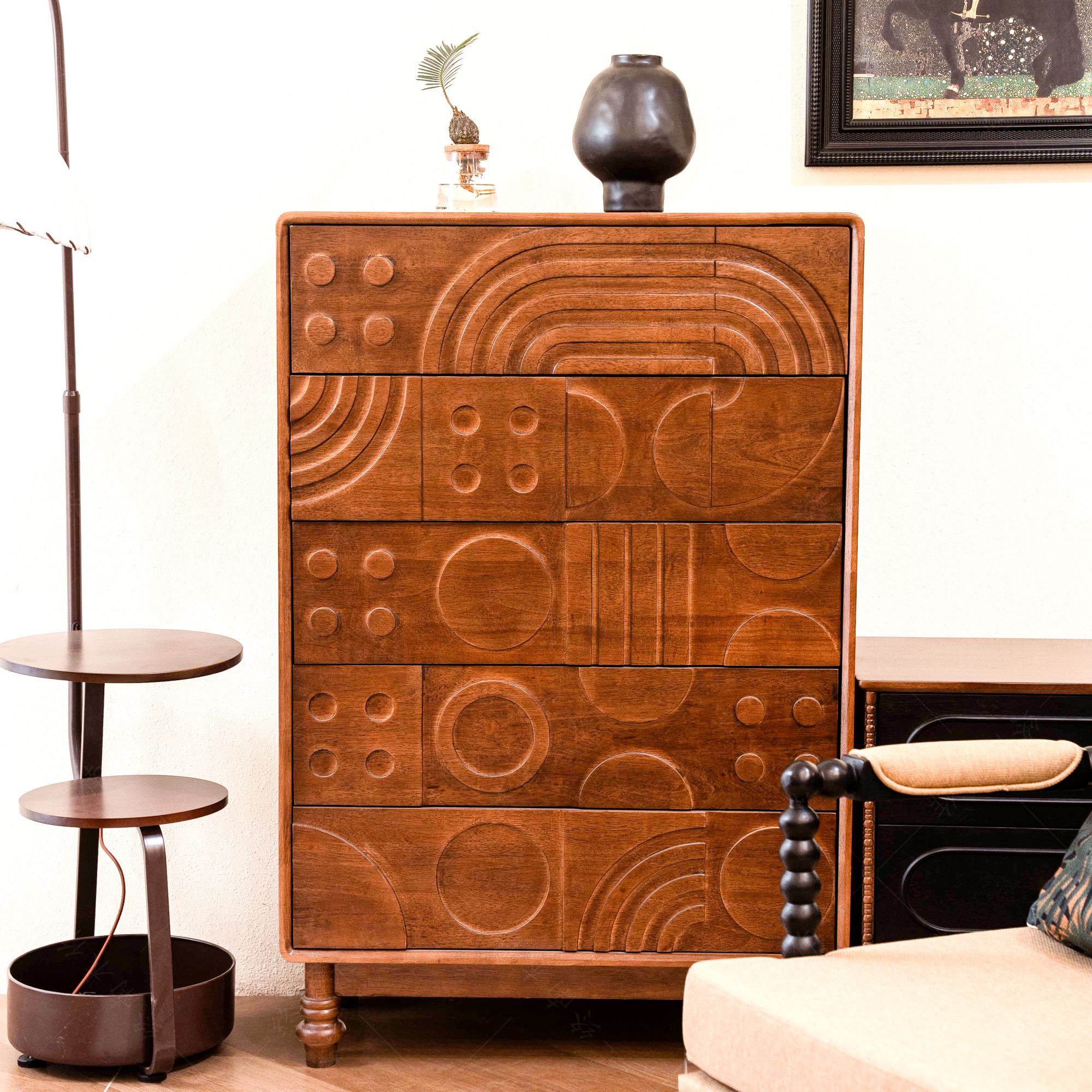 斗柜文字收纳柜简约五斗柜移动储物柜抽屉柜客厅可拆装中古风斗柜