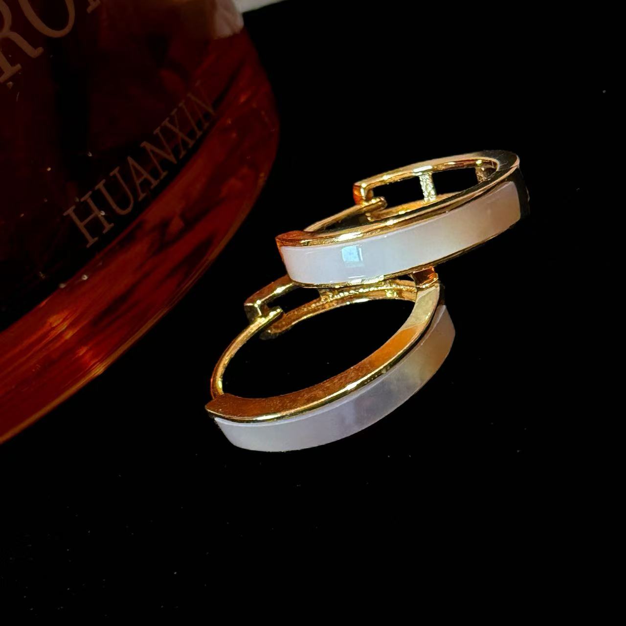 925银耳饰  金色椭圆形镶嵌耳扣女款百搭耳饰 X022