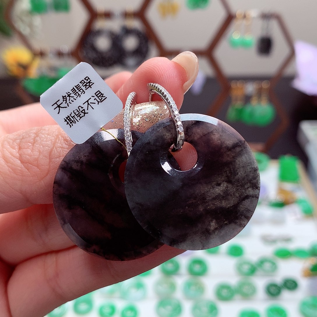 翡翠耳饰银S925镶嵌天然翡翠