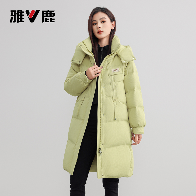 雅鹿冬季中长款时尚百搭加厚连帽可拆保暖羽绒服白鸭绒HD