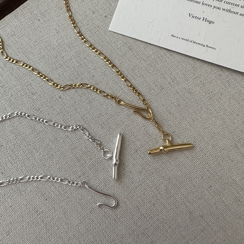 坠链均925银 日韩时尚百搭复古简约链条横棍毛衣链银项链60cm