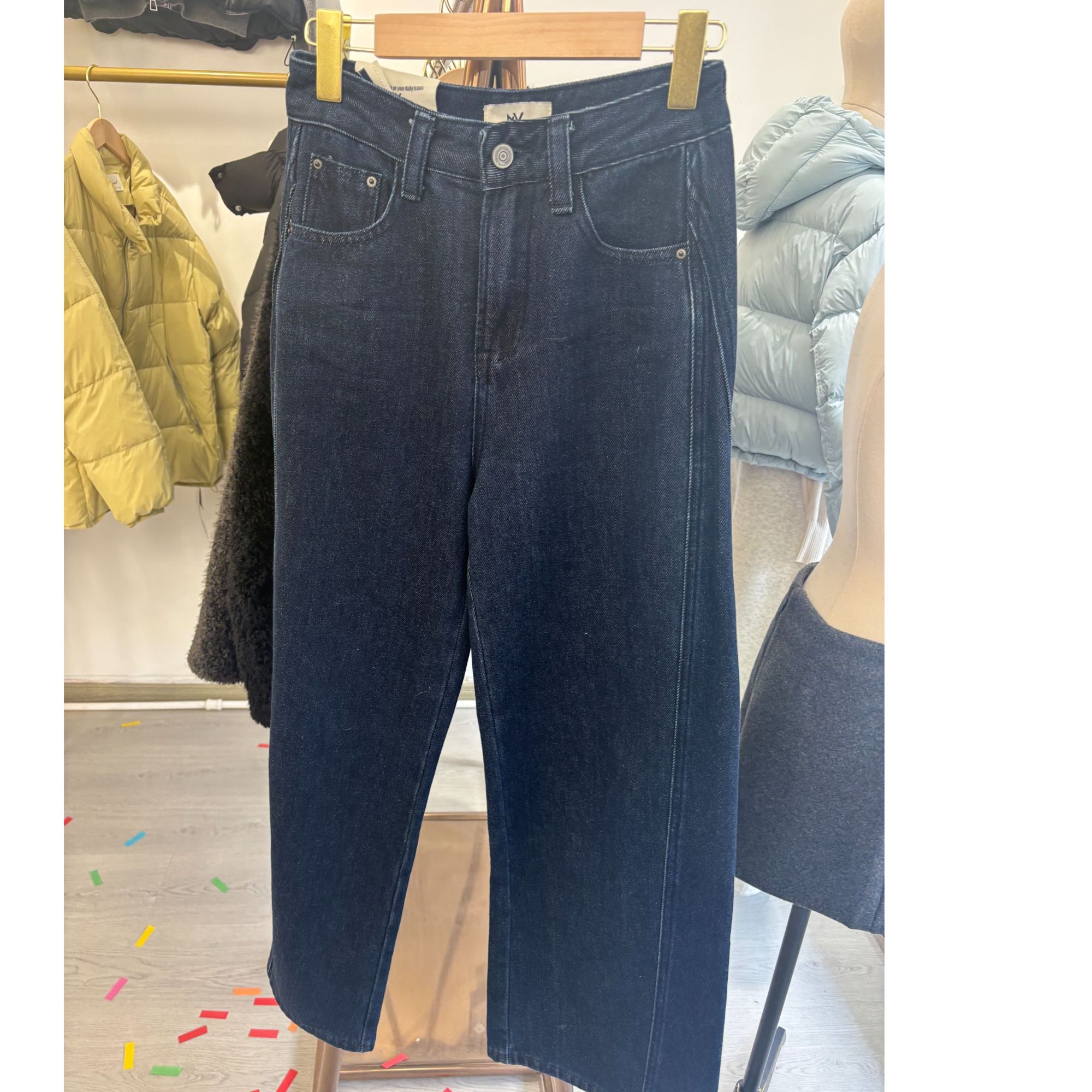 直筒冬季绒裤阔腿裤常规丹宁风牛仔裤加厚