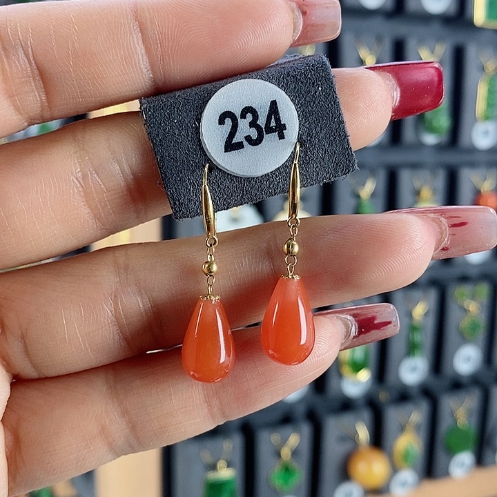 南红玛瑙耳饰18K金镶嵌