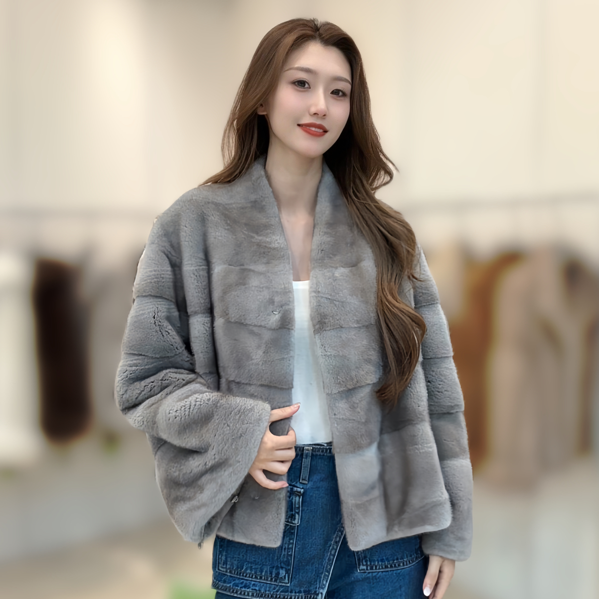 2025新款 天鹅绒短二母貂 横排 全挖削水貂皮草外套 衣长60cm