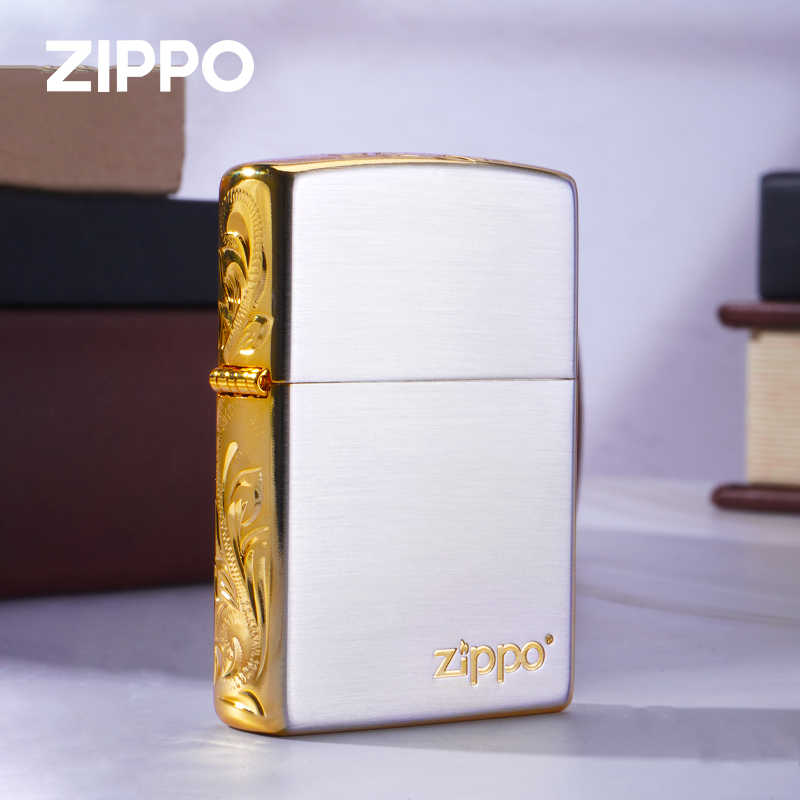 zippo/之宝正品白金富贵花标志送男士新年礼物防风打火机DY9802QT