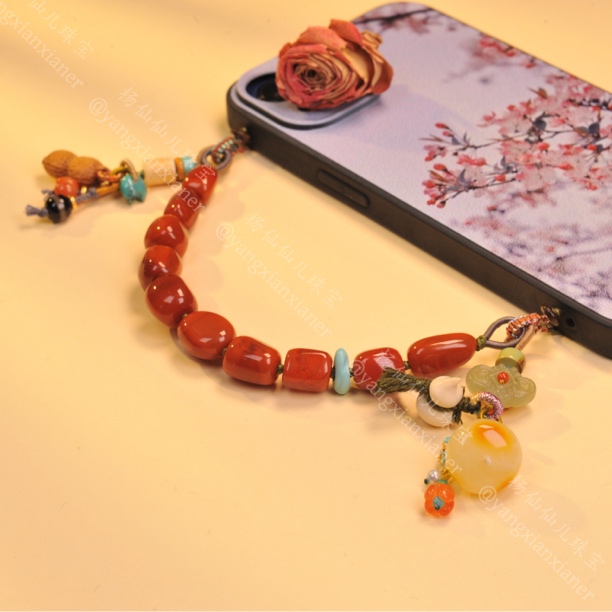 【杨仙仙珠宝】银镶南红多宝手机链-4299