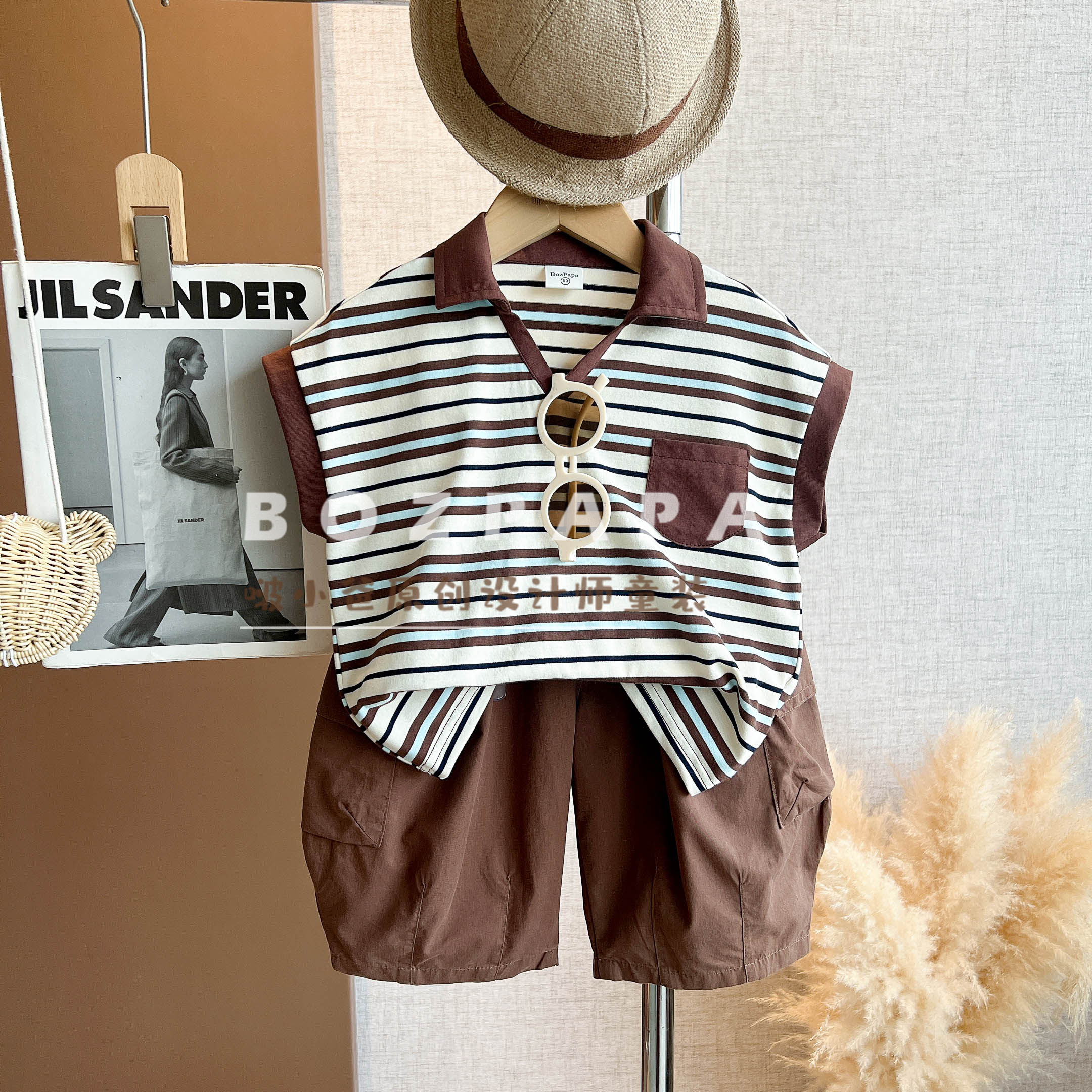 现货啵啵定制【摩卡条纹】2025夏季男童韩系休闲撞色条纹设计polo衫