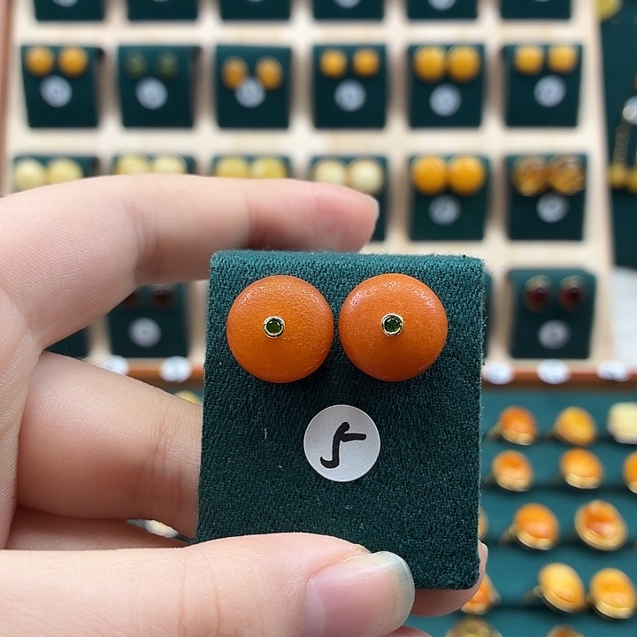 琥珀银S925镶嵌耳饰