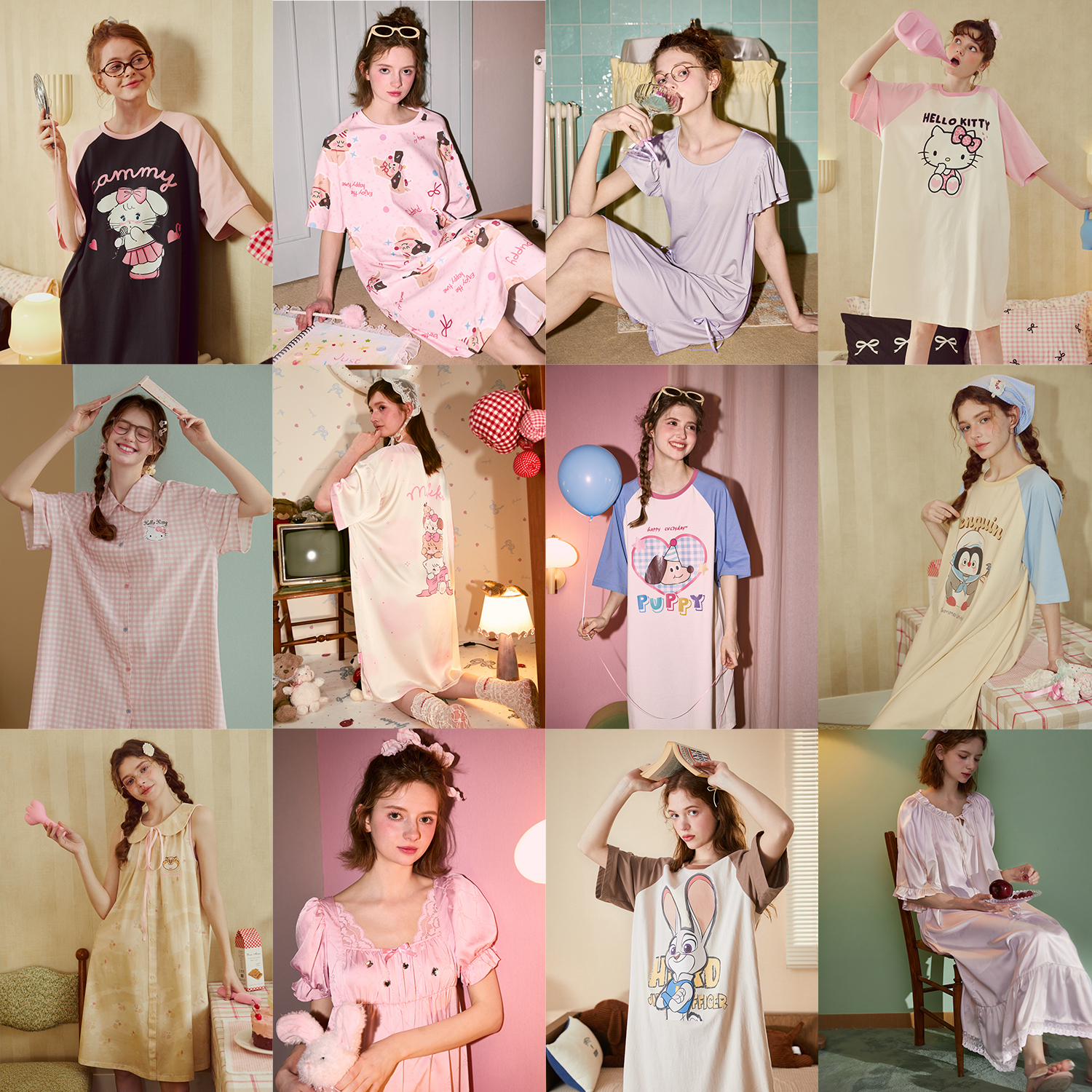 Gukoo/果壳【短袖睡裙合集】卡通系列家居服女士夏季睡衣舒适