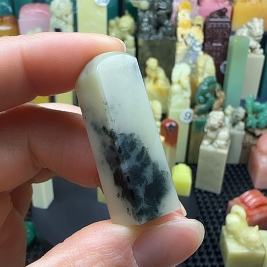 青田石封门皮蛋绿素正章