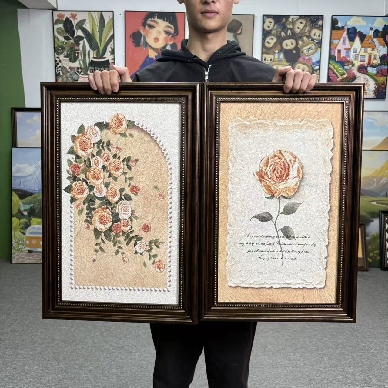 法式奶油风玫瑰花装饰画适用于客厅卧室床头沙发背景墙4060