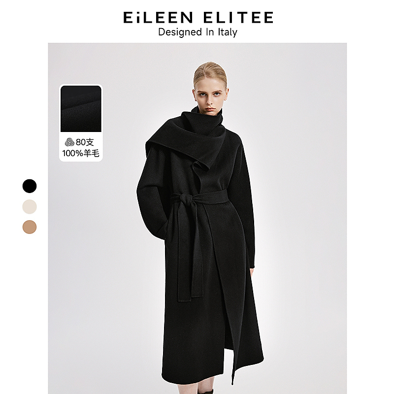 达人黑色羊毛士显瘦毛呢外套上衣法式感显18HLC036