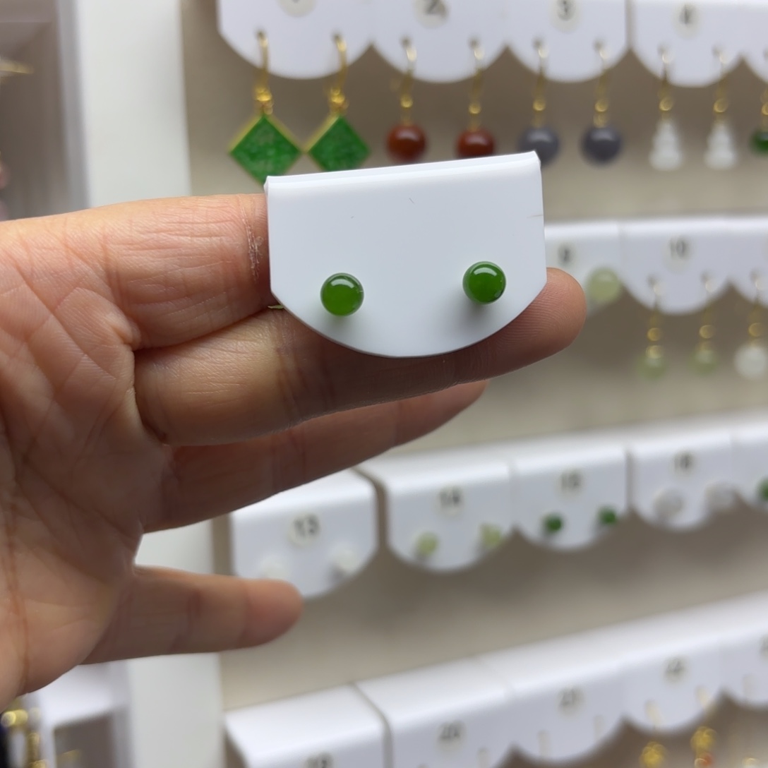 和田玉银S925镶嵌耳饰6mm