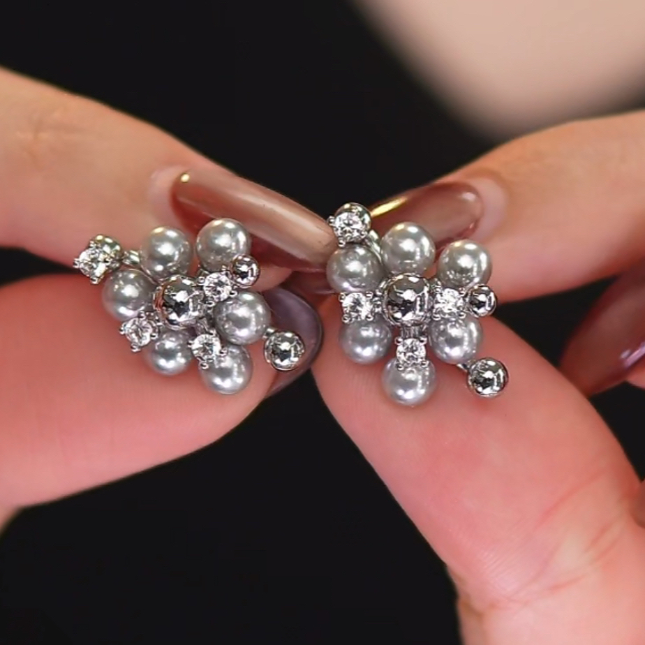 愿岛 黄铜合成锆石耳饰 法式气质时尚不规则仿珍珠锆石耳钉EH3036